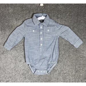 Oshkosh Bgosh‎ Chambray Striped One Piece Boys Size 18M Blue Cotton Long Sleeve